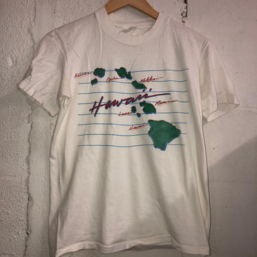 Vintage 80's Hawaii Map Design T-Shirt. Great Graphic and Colors! M 3050 