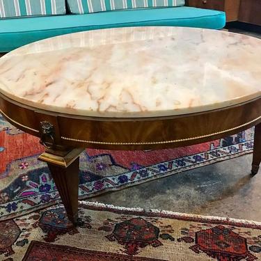 Hollywood Regency marble top coffee table. 38&rdquo; diameter x 16&rdquo; tall. $450