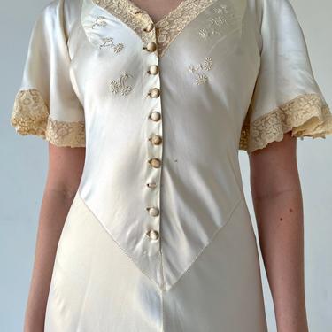 1920's Silk Off White Dress with Cream Lace
