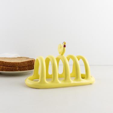 Vintage Ceramic Toast Rack with Rooster, Retro Yellow Toast Holder with Chicken, Farmhouse Kitchen Decor, Letter Bill Holder 