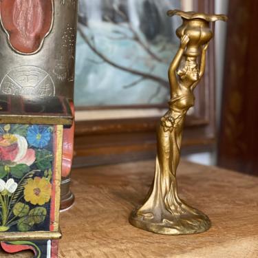 Vintage Glamour Deco Figure Candleholder Mid Century Modern Lady People Retro Patina Sculpture 