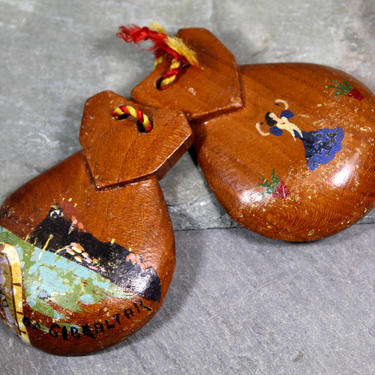 Castanets - Vintage Hand Painted Gibralter Souvenir Castanets - Gorgeous Wooden Castanets from Gibraltar | FREE SHIPPING 