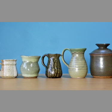 Studio Pottery Collection Five Piece Lot Vintage Functional Handmade Ceramics 