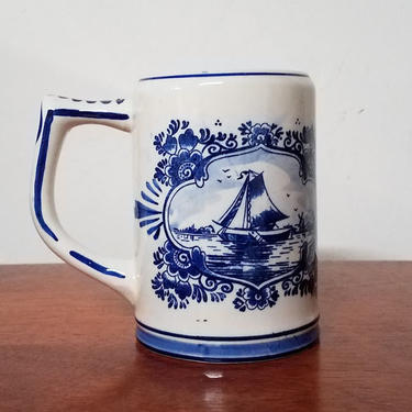 Vintage DBL Hand Painted Delfts Blue Beer Mug 