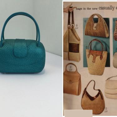 She Was Always Casually Elegant - Vintage 1980s Does 1960s Teal Blue Straw Wicker Oval Handbag Purse 