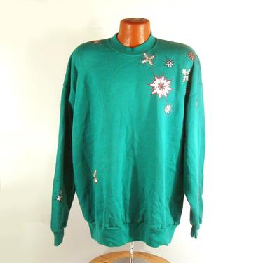 Ugly Christmas Sweater Vintage Sweatshirt Ho Made Puffy Paint Snowflakes Party Xmas Tacky Holiday 