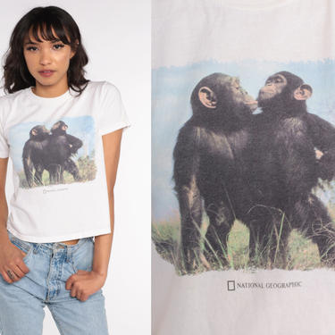 National Geographic Shirt Chimpanzee Tshirt Animal T Shirt Screen Print Monkey Tshirt 90s Vintage Retro Tee Graphic Shirt Extra Small xs by ShopExile