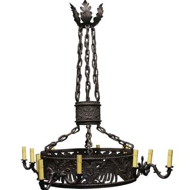 Gothic Hand Forged Wrought Iron Figural Chandelier
