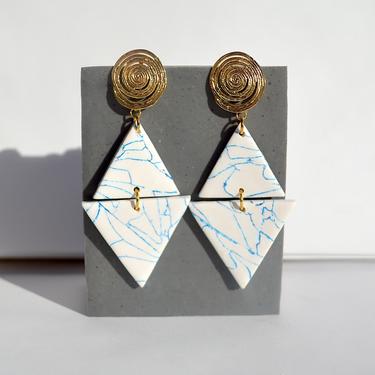 White and Blue Marbled Clay Earrings, Multiple Styles, Gift for Her 