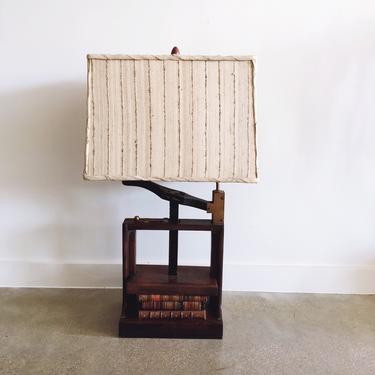 Antique Lamp with Wooden Book Press Base 