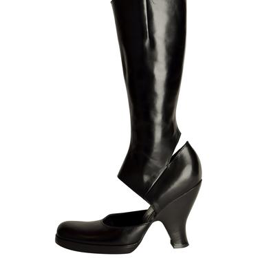Versus Versace Vintage Black Leather Cut Out Curved Heel Boots