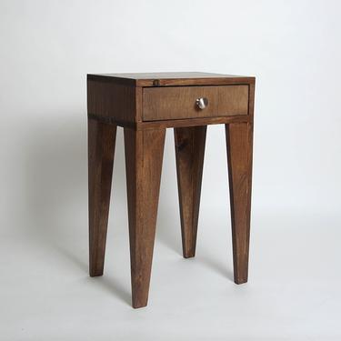 Angle leg nightstand with drawer and round metal knob made from reclaimed wood- Walnut 