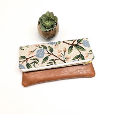 Rifle Paper Blue Peony Clutch: Fold Over Clutch, Vegan Leather Bag, Vegan Clutch, Bridesmaid Gift, Floral Bag 