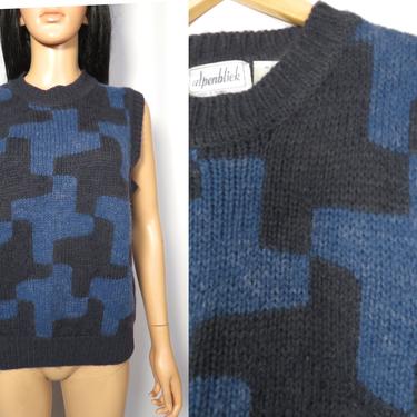 Vintage 90s Mohair Blend Houndstooth Print Sweater Vest Size 38 M 