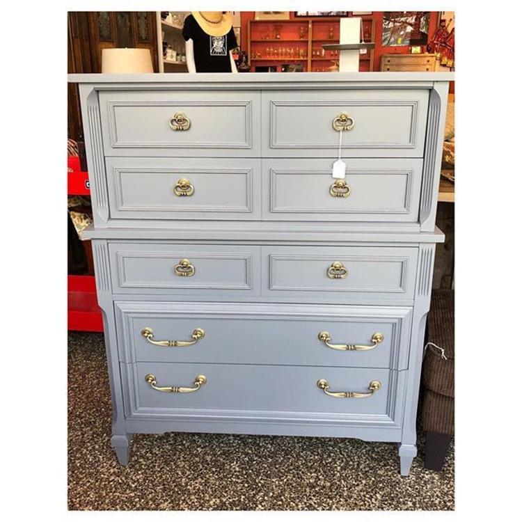 Gray painted chest (5 drawers) 37.5 w x 19- x 47 h 