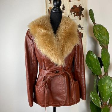 Vintage 1970s Penny Lane Style  Leather Belted Jacket 