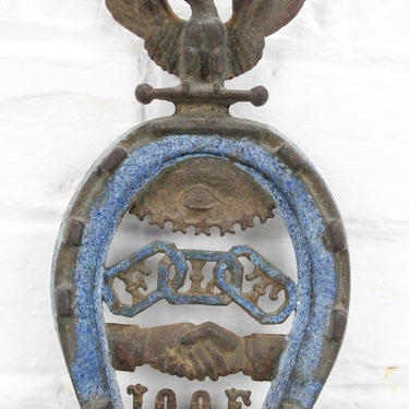 Cast Iron Odd Fellows Horseshoe with Textured Blue Paint 
