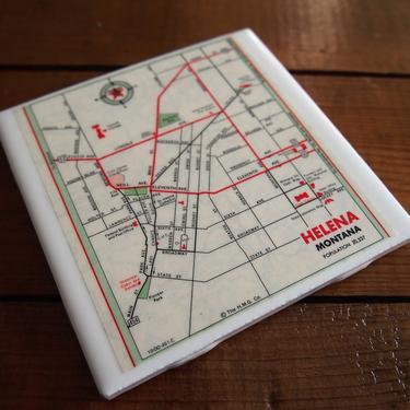 1967 Helena Montana Vintage Map Coaster - Ceramic Tile - Repurposed 1960s Texaco Road Map - Handmade - State Capital - Big Sky Country 
