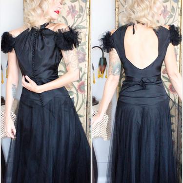 1930s Gown // Starlette's Black Netted Gown // vintage 30s gown 