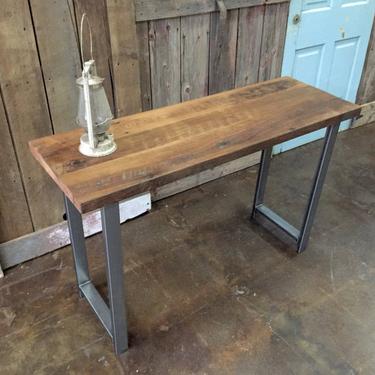 Reclaimed Wood Console Table / Industrial H-Shaped Metal Legs / 16&amp;quot; Depth 