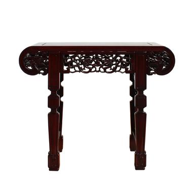 Chinese Red Brown Mahogany Stain Curved Apron Small Altar Table Stand cs5268E 