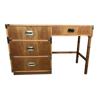 1970s Dixie Furniture Oak Wood Campaign &amp; Bamboo Style Desk by 2bModern