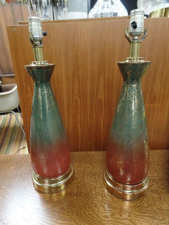 Pair of Mid-Century Modern lamps with gold accents