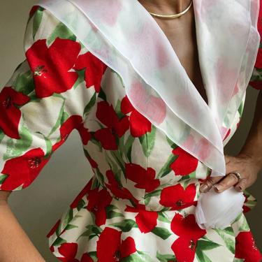 vintage cotton princess puff sleeve bold floral peplum blazer 