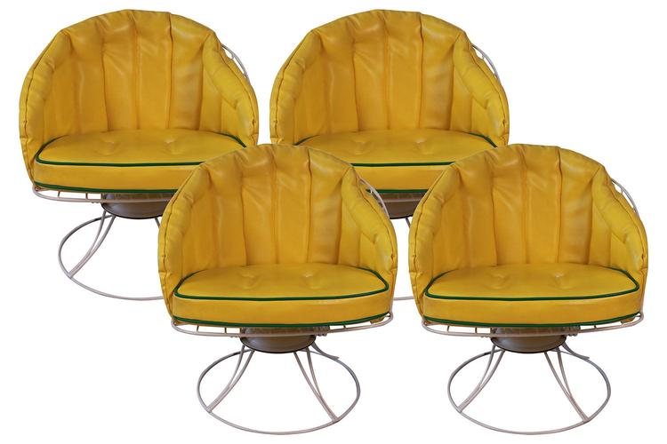 Four Vintage Mid Century Modern 1960s Homecrest Swivel Barrel Lounge Chairs Eames Era 