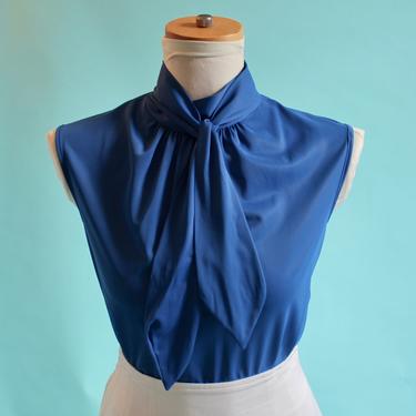 Royal Blue Pussybow Bodysuit M/L 1970's 