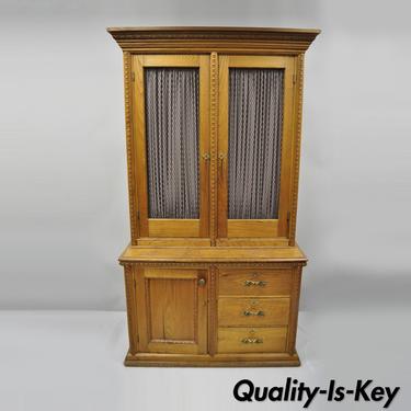 Antique Victorian Golden Oak Bookcase Hutch Buffet China Cabinet Tall Cupboard