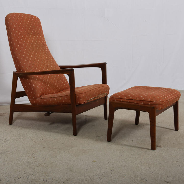 Danish Teak Adjustable Lounge Chair w/ Ottoman
