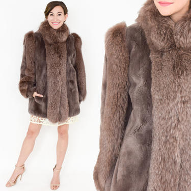 RESERVED for SARA......1980s Brown Fox Jacket | 80s Taupe Fur Short Coat | Schumacher | Large 