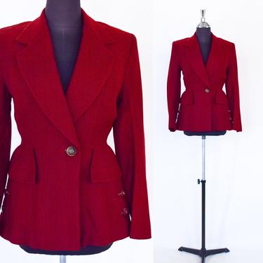 1940s Red Stripe Wool Blazer | 40s Dark Red Wool Jacket | Stell-Ricks of Melbourne | Small 