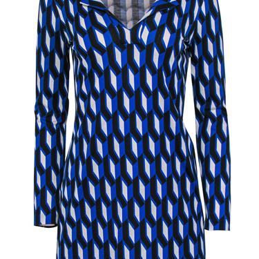 Diane von Furstenberg - Blue Geometric Printed Shift Dress Sz 4