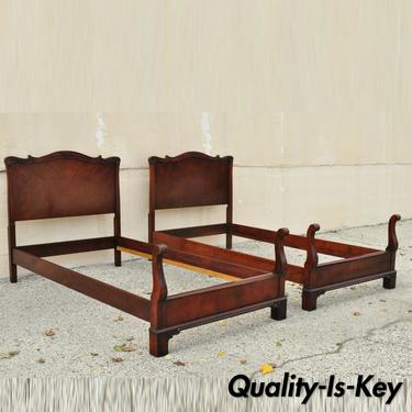 Pair of Antique Mahogany Chinese Chippendale Twin Single Carved Bed Frames