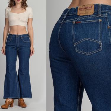 70s Texwood High Waisted Flared Jeans - Medium | Vintage Dark Wash Denim Boho Bell Bottoms 