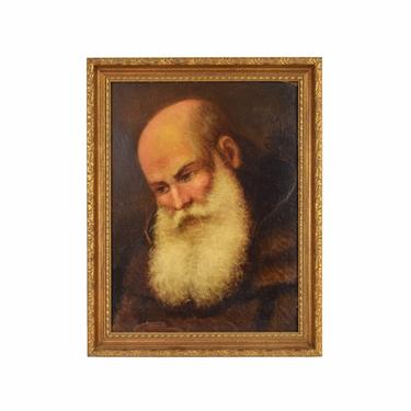 1893 Antique French oil Painting Old Man with Bushy White Beard signed 