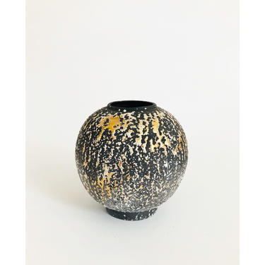 Mid Century Gold and Gray Splatterware Sphere Vase 