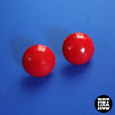Simple Statement Earrings in A Red Prismatic Plastic Half Round Circle 