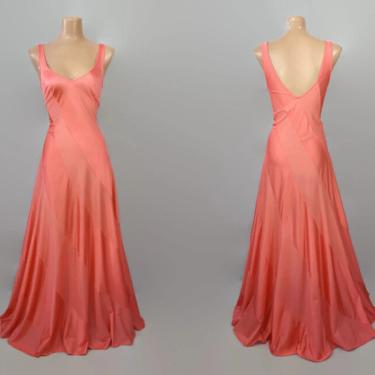 VINTAGE 70s Rare OLGA #8669 Retro 30s Diagonal Swirl Nylon Nightgown | 1970s Coral Color Full 150&quot; Bias Sweep | 1930s Style # 8669 Sz 34 