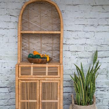 SHIPPING NOT FREE!!!Vintage Rattan Cabinet/Wicker Hutch/Etagere 