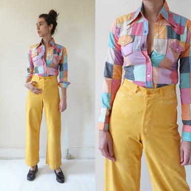 Vintage Overdyed Sailor Trousers/ High Waisted Marigold Button Fly Navy Uniform Pants/ Wide Leg Cropped/ Size 27 28 