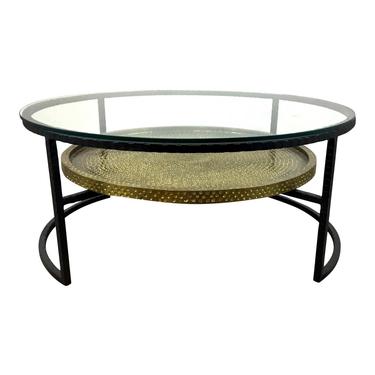 Arteriors Modern Textured Metal and Glass Two-Tier Cocktail Table