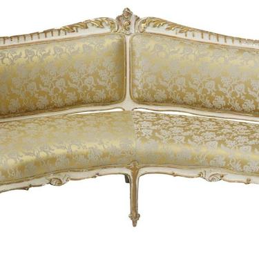 Antique Settee, Corner, Rare, Curved, French Louis XV Style, Parcel Gilt, 1800's