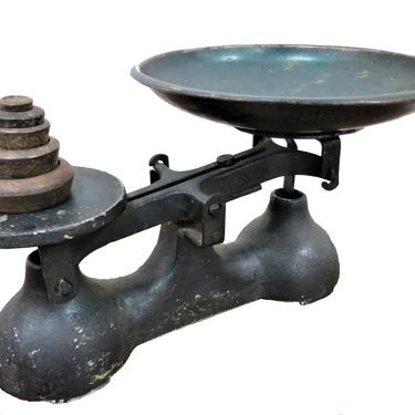 Balance Scale | Vintage English Dark Green Cast Iron Balace Scale With Weights 