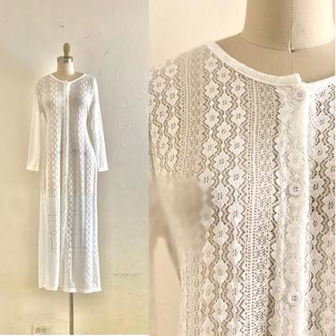 vintage 70's white lace sheer dress //  lace beach cover up 