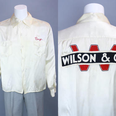 1950s CHAIN STITCHED Shirt | Vintage 50s Men's 'Wilson &amp; Co' Satin Shirt | large / extra large 