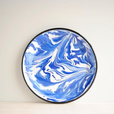 Vintage Blue Marbled Enamel Plate, Granitewear 10&amp;quot; Blue and White Swirl Plate 