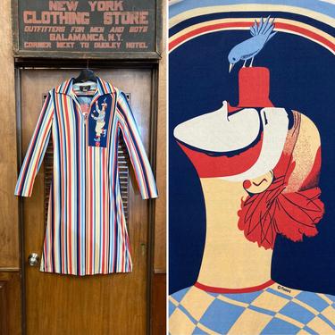 Vintage 1960s Gene Berk Design Mod Clown Circus Print Pop Art Dress, 1960’s Dress, Gene Berk Dress, Mod, Pop Art Print, Clown Print, Circus 